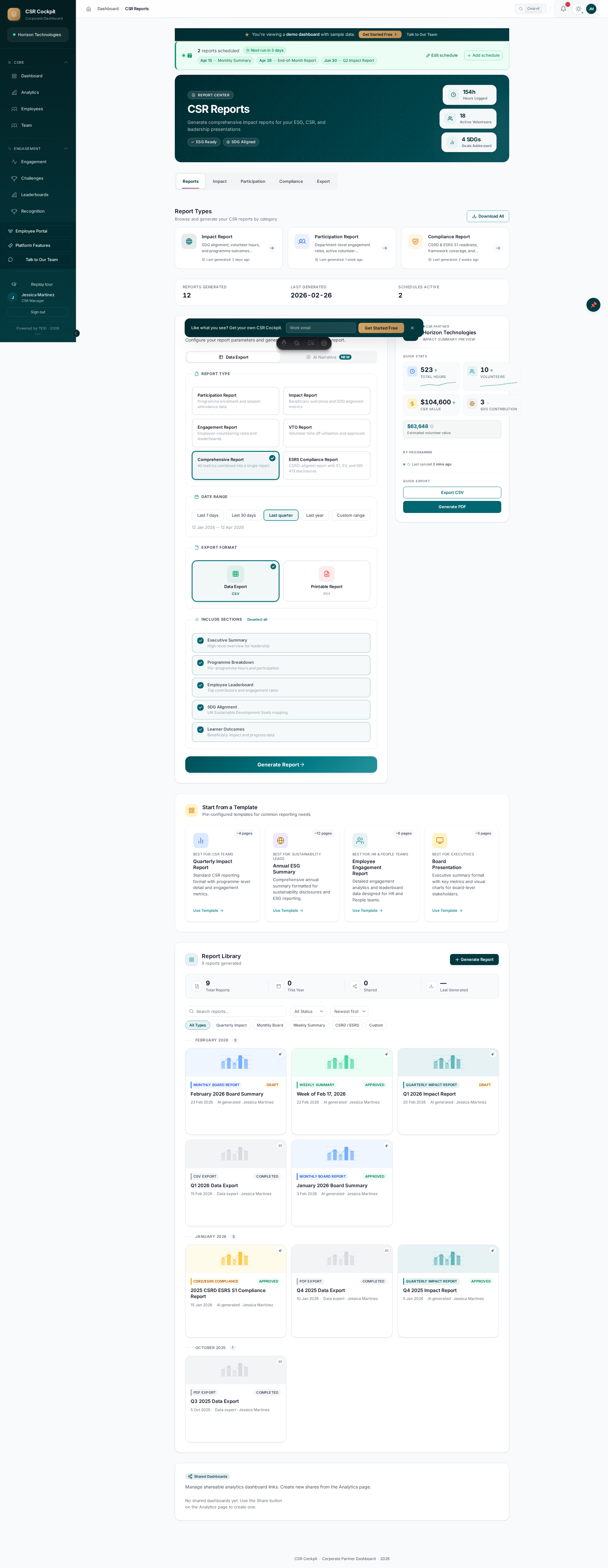 CSR Cockpit AI reports view