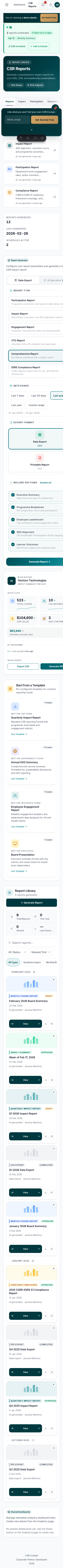CSR Cockpit AI reports view on mobile