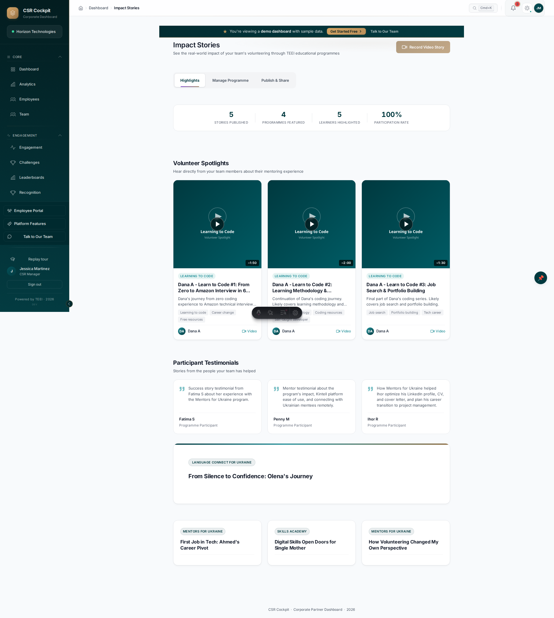 CSR Cockpit stories and recognition surface